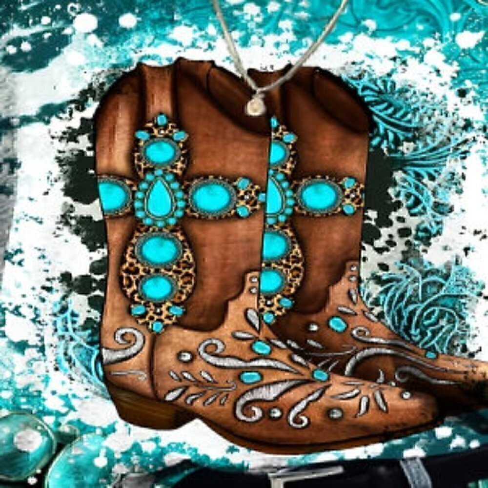 Cowboy Boots Print Crew Neck T-Shirt Casual Short Sleeve L - Picture 2 of 3